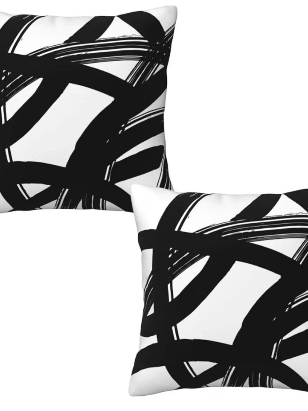 Abstract Black and White Window Curtain Panels and 2 Matching Pillow Covers